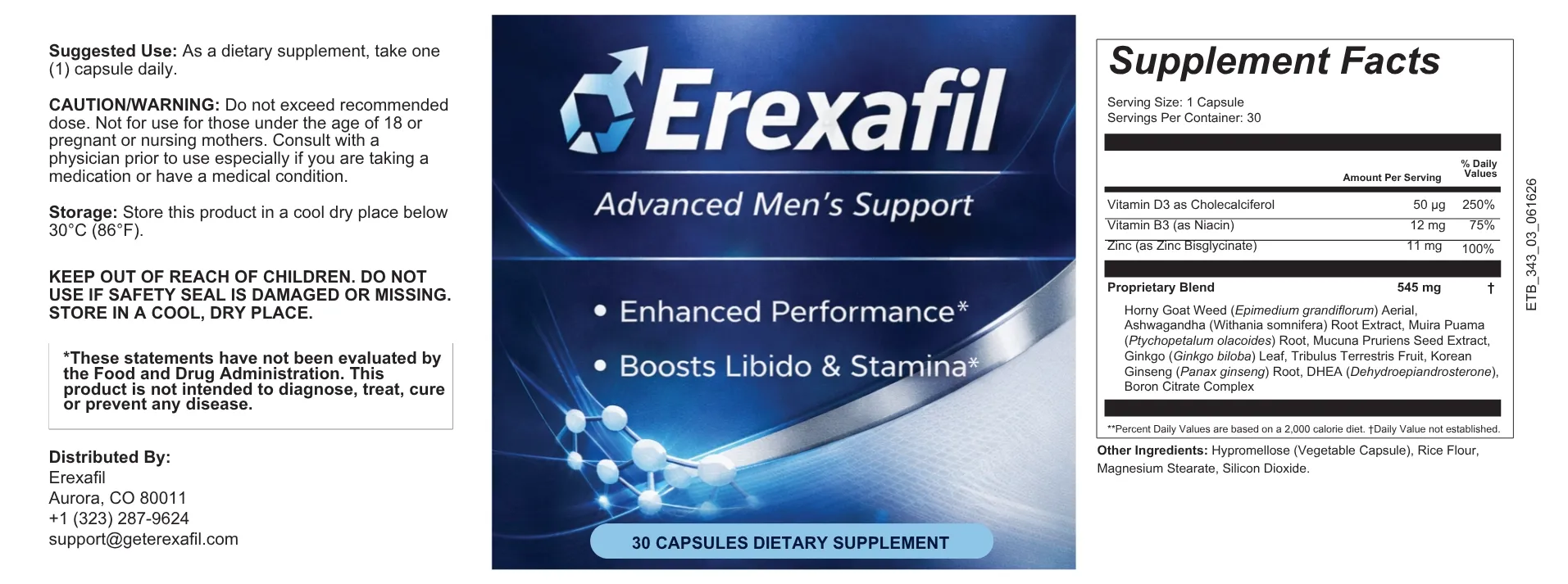 Erexafil Supplement Facts Label